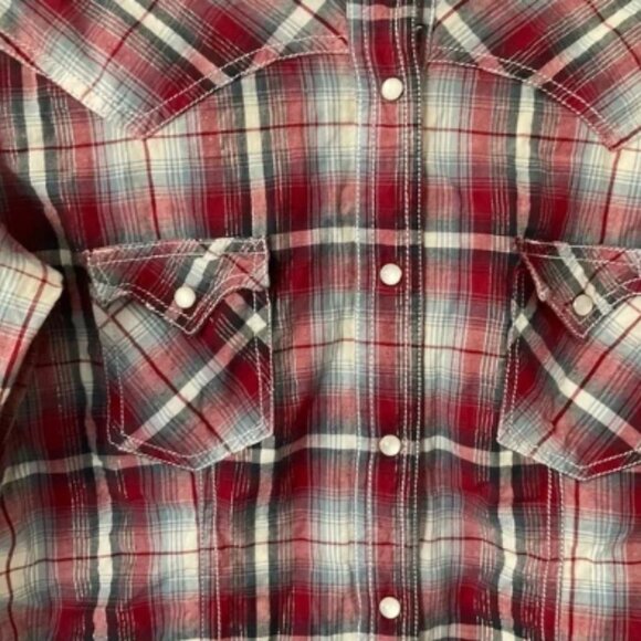 Panhandle Slim Vintage Western Pearl Snap Plaid Shirt Metallic Thread Medium - Picture 2 of 4